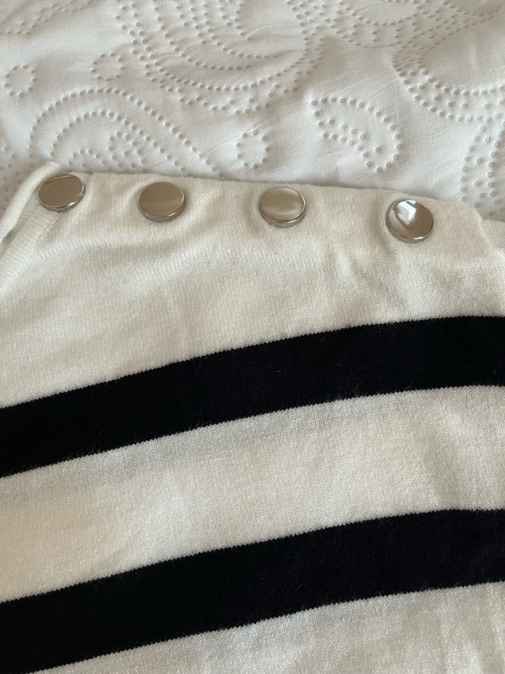Vila Milano Striped Boatneck Button-Shoulder Sweater - White/Black Super Soft - Picture 4 of 10